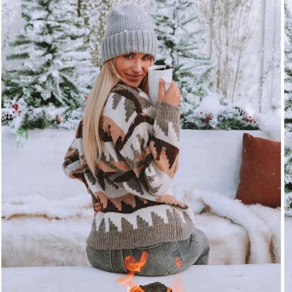 NEW Vici Snowdrift Knit Sweater in Mocha Combo Size Medium - Picture 4 of 10